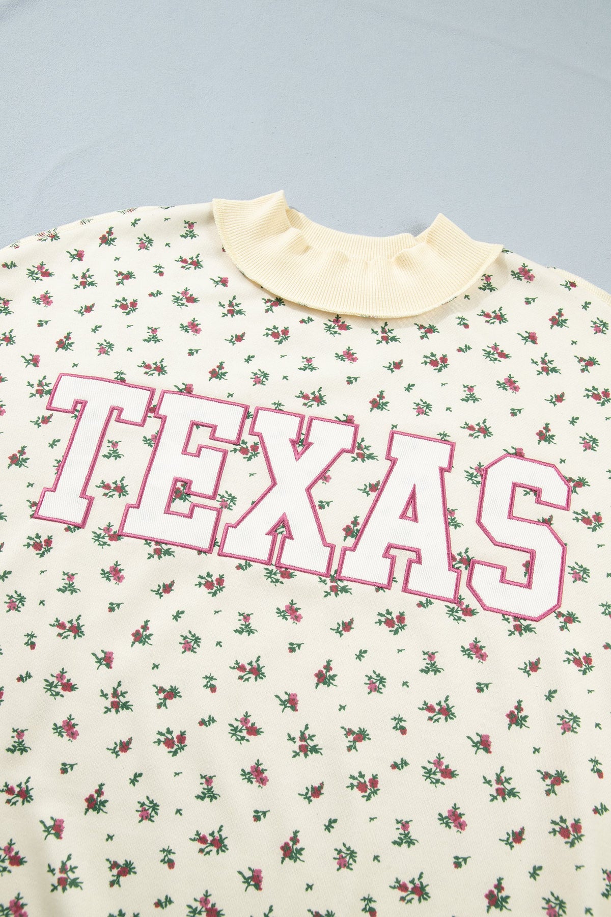TEXAS Embroidered Floral Mock Neck Sweatshirt