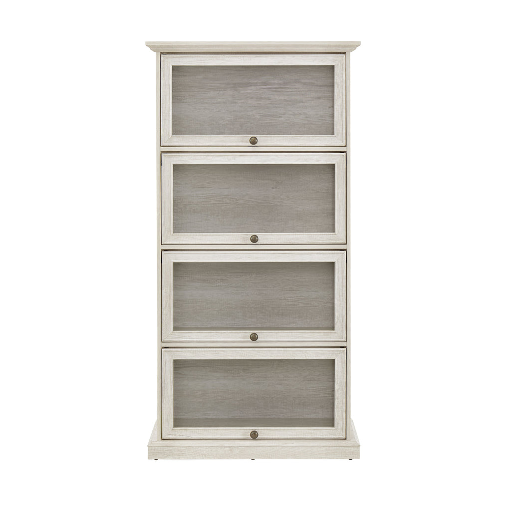 Glass display cabinet 4 Tier Glass Display Cabinet Storage Curio Cabinet with Flip up Glass Doors, Collectors Showcase Toy Figure Organizers Rack, Bookcase for Living Room White