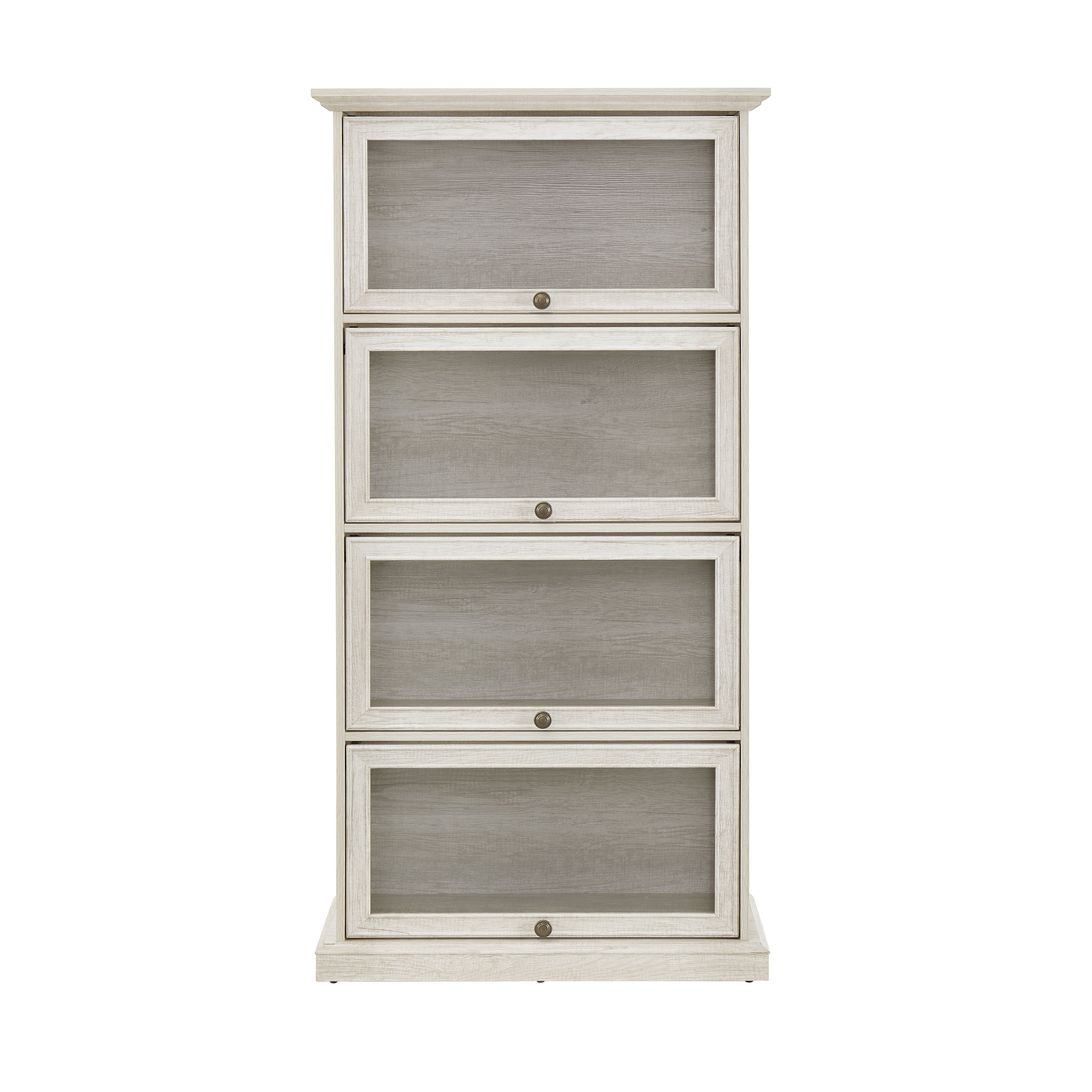 Glass display cabinet 4 Tier Glass Display Cabinet Storage Curio Cabinet with Flip up Glass Doors, Collectors Showcase Toy Figure Organizers Rack, Bookcase for Living Room White