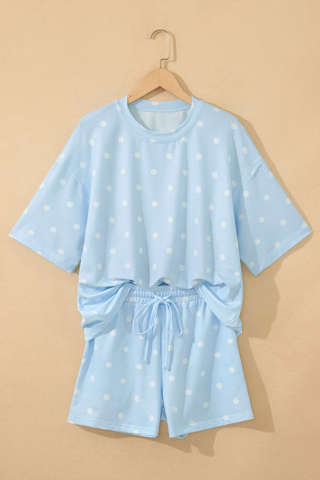Polka Dot Loose Tee & Drawstring Shorts Set