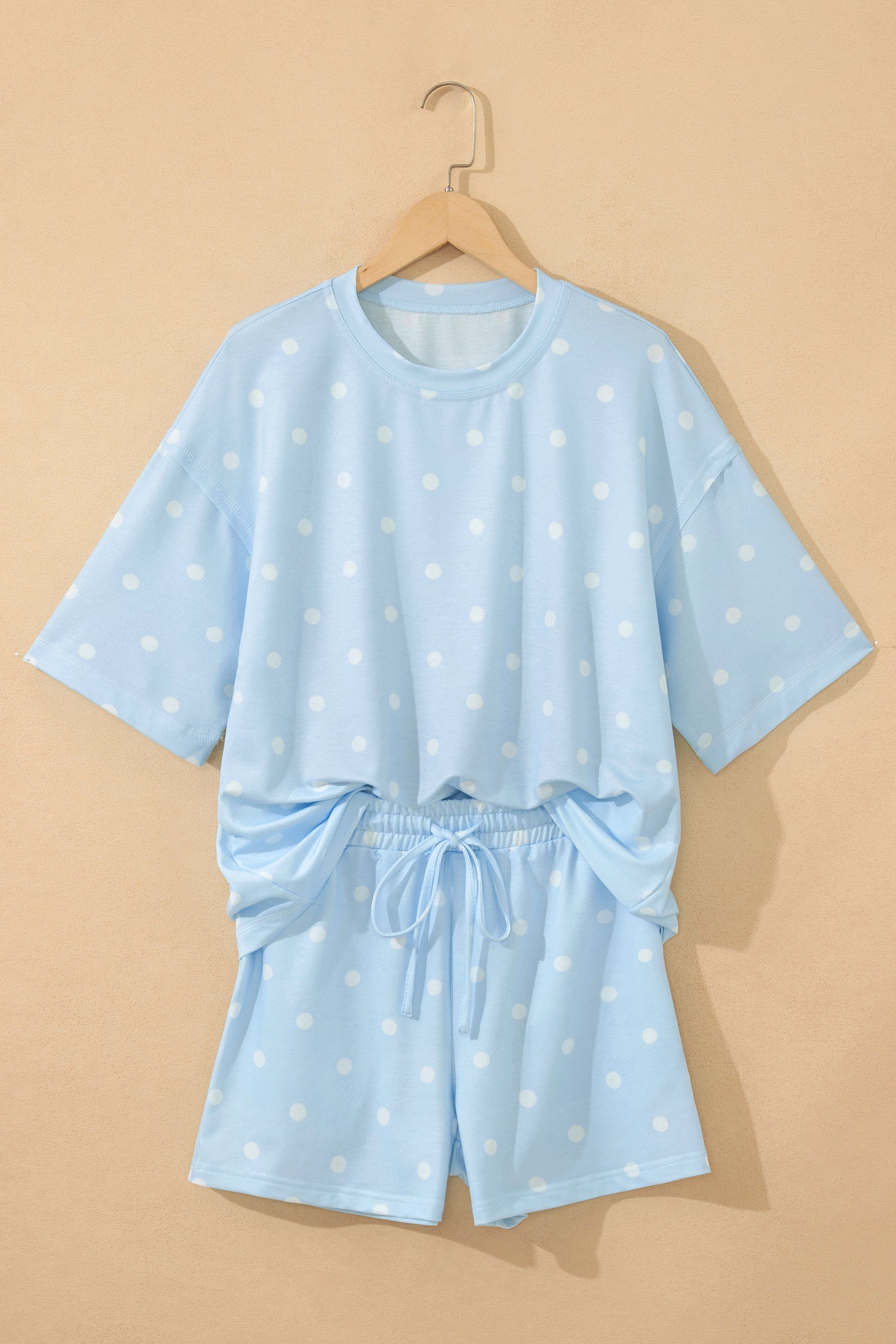 Polka Dot Loose Tee & Drawstring Shorts Set