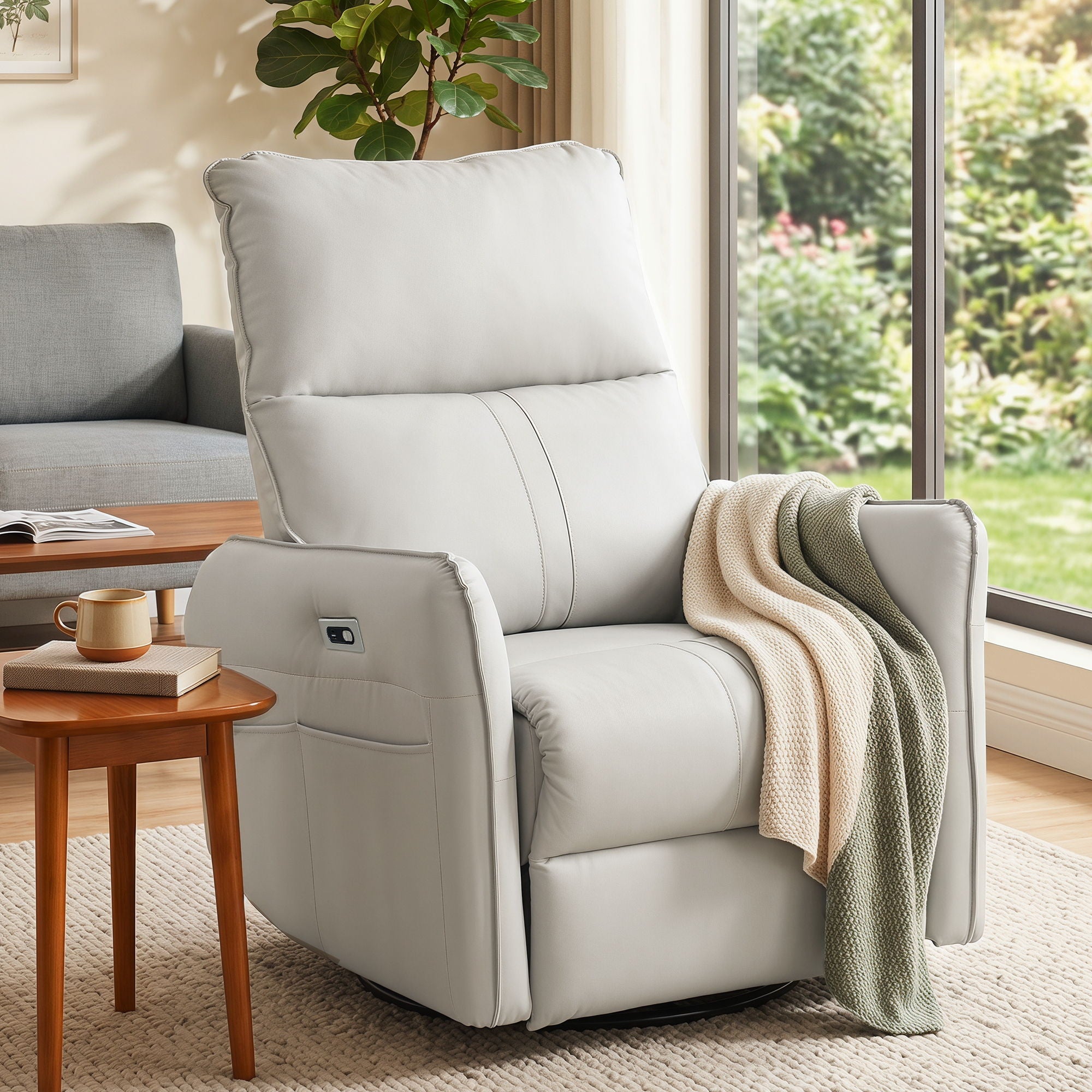 29.92" 270 Power Swivel Rocker Recliner Chair, Electric Glider Reclining Sofa With USB Ports, Power Swivel Glider, Rocking Chair Nursery Recliners For Living Room Bedroom