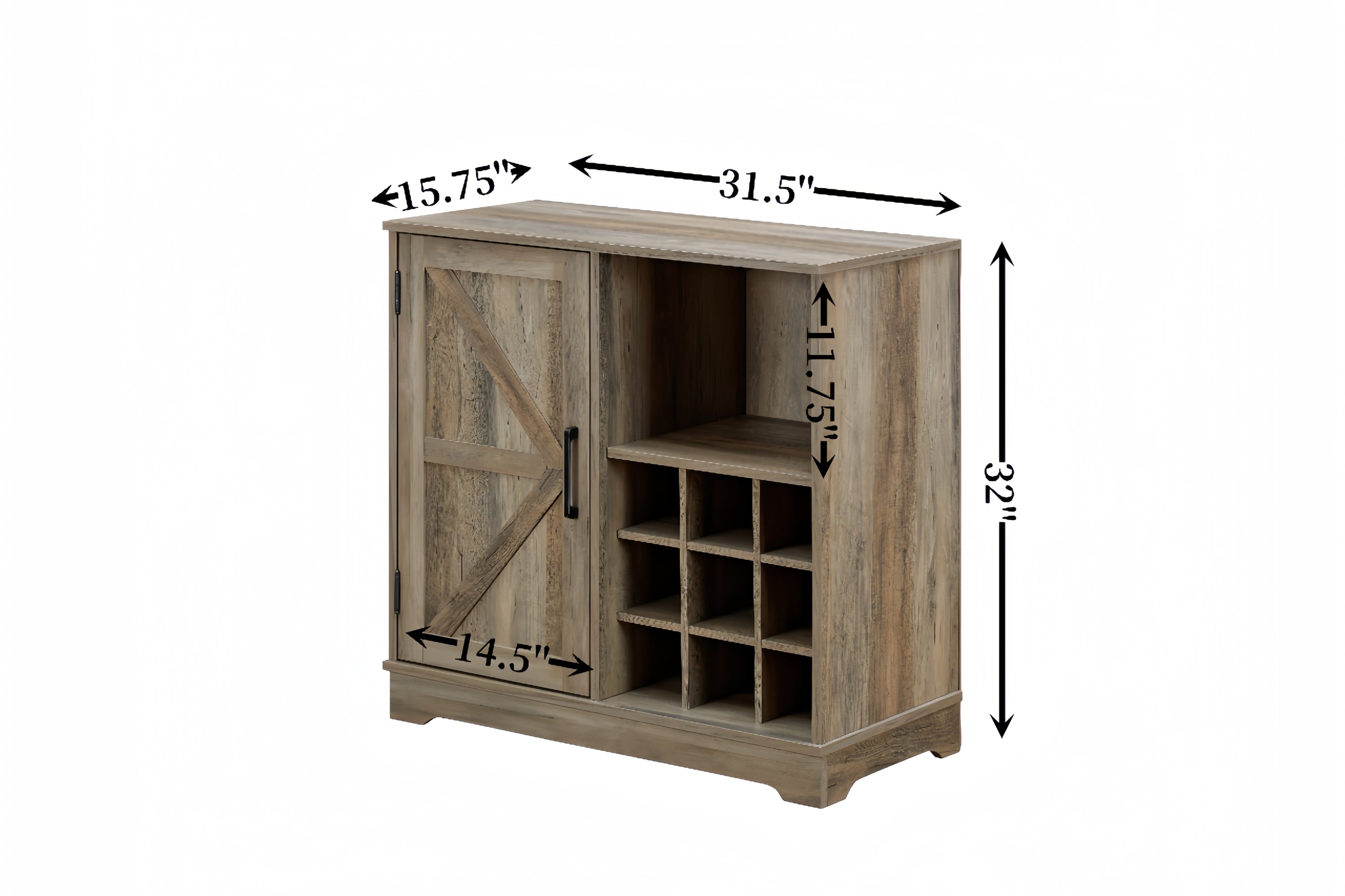 Wine Bar Cabinet for Liquor and Glasses, Farmhouse Coffee Bar, Cabinet with Wine Rack Barn Door Buffet Sideboard Cabinet with Drawer, Adjustable Storage Shelves, 31.5'*15.75'*31.5'Gray Wash