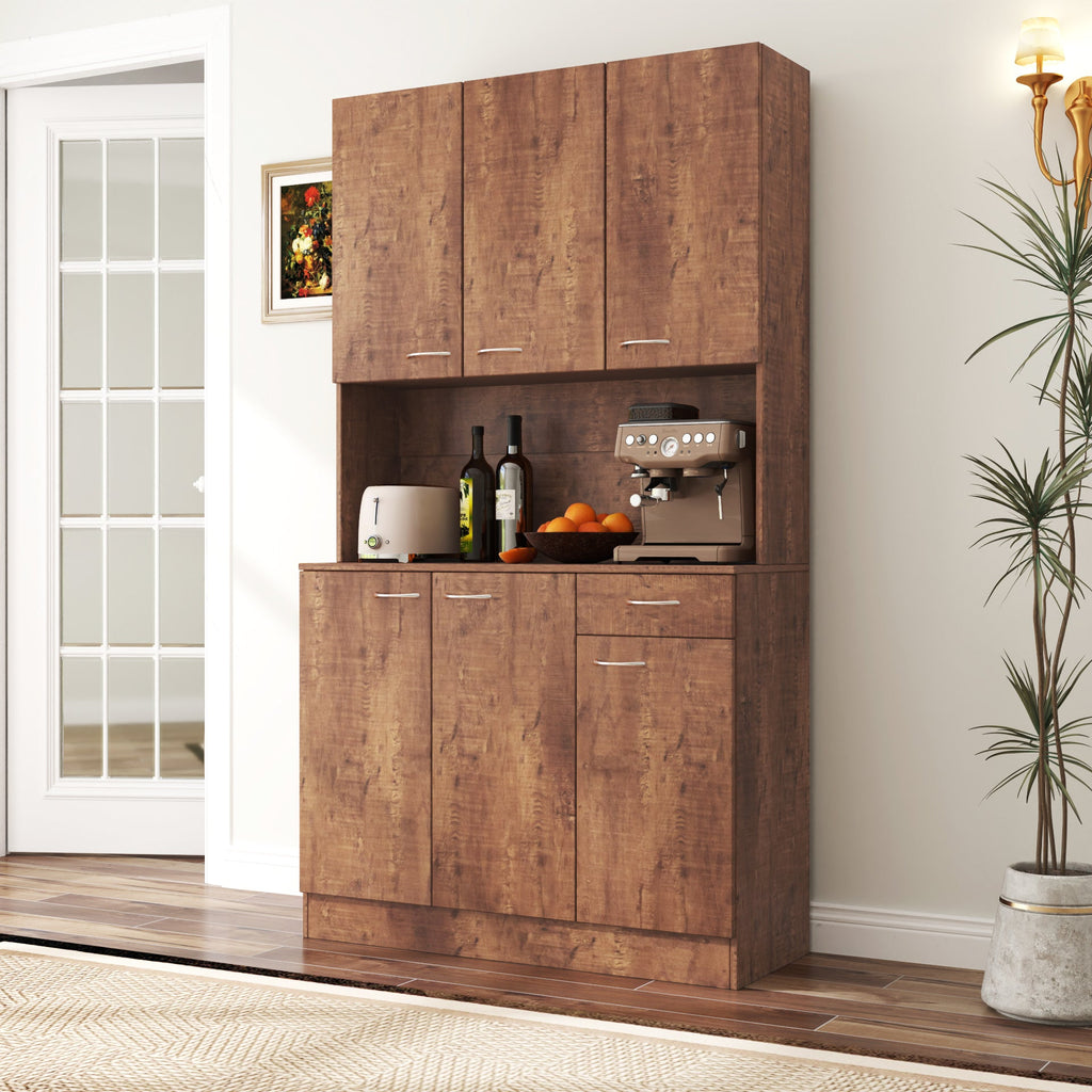 70.87' Tall Wardrobe& Kitchen Cabinet, with 6-Doors, 1-Open Shelves and 1-Drawer for bedroom,Walnut