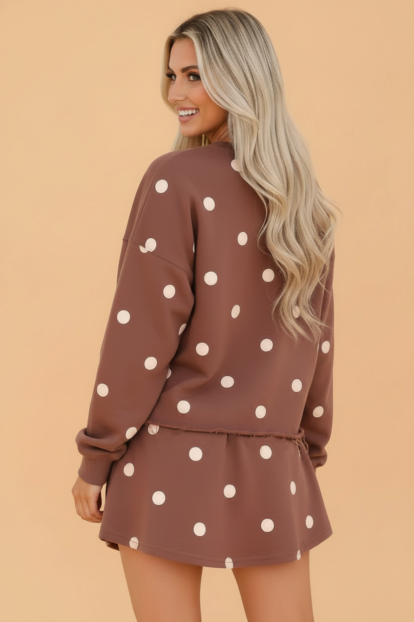 Polka Dot Raw Hem Sweatshirt & Skort Set