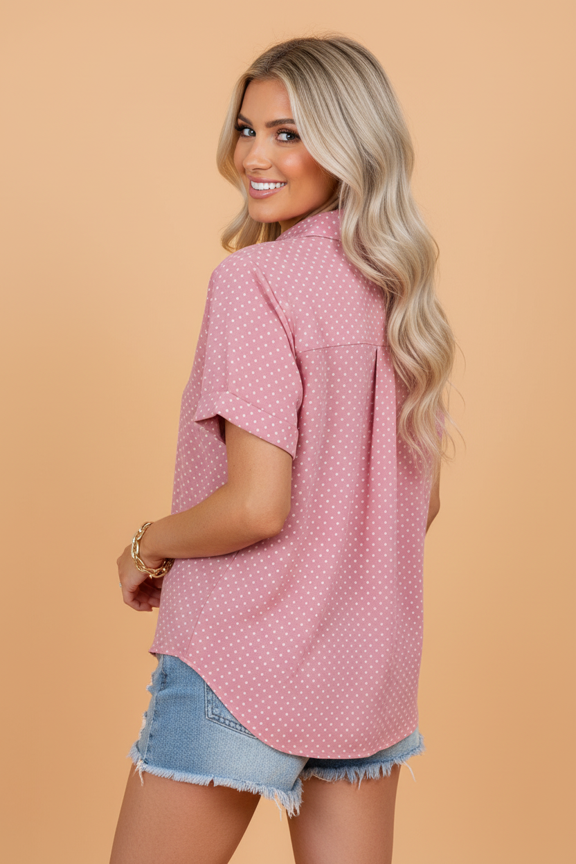 Polka Dot Cuffed Short Sleeve Shirt