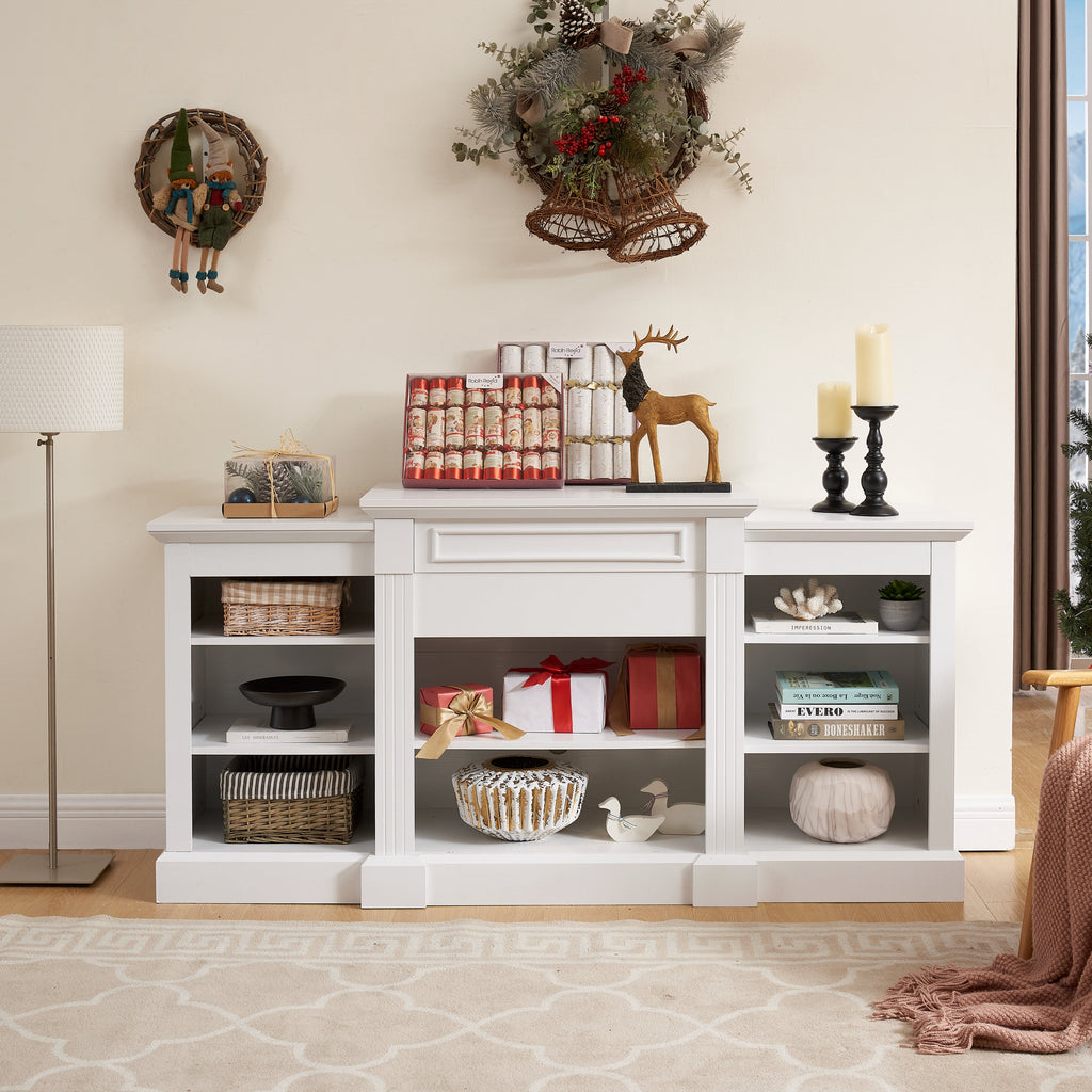 Media Console Table with Large Storage Cabinet, Modern TV Media Entertaionment Stand, White, 65.75'W*17'D*32.48'H
