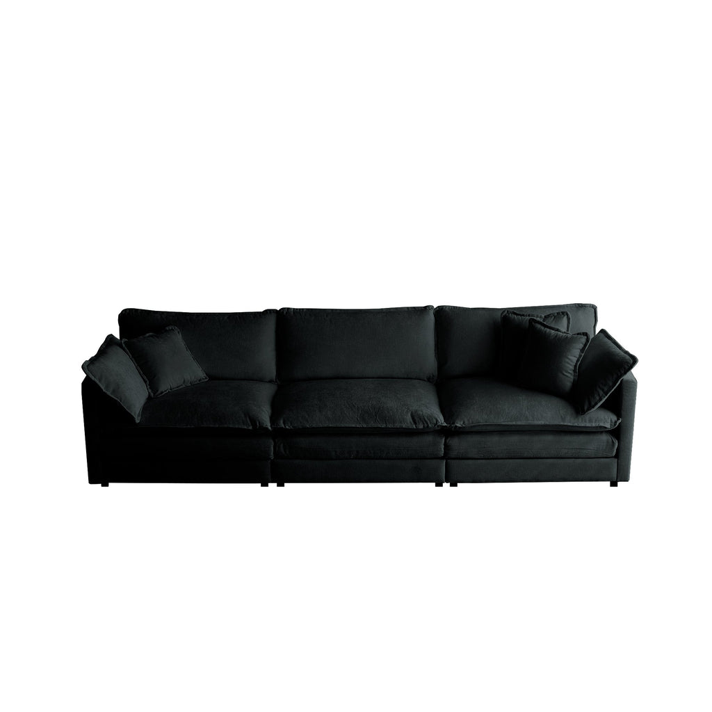 Sofa Set of 2 Chenille Couch, 2+3 Seater Sofa Set Deep Seat Sofa, Modern Sofa Set for Living Room, Black Chenille