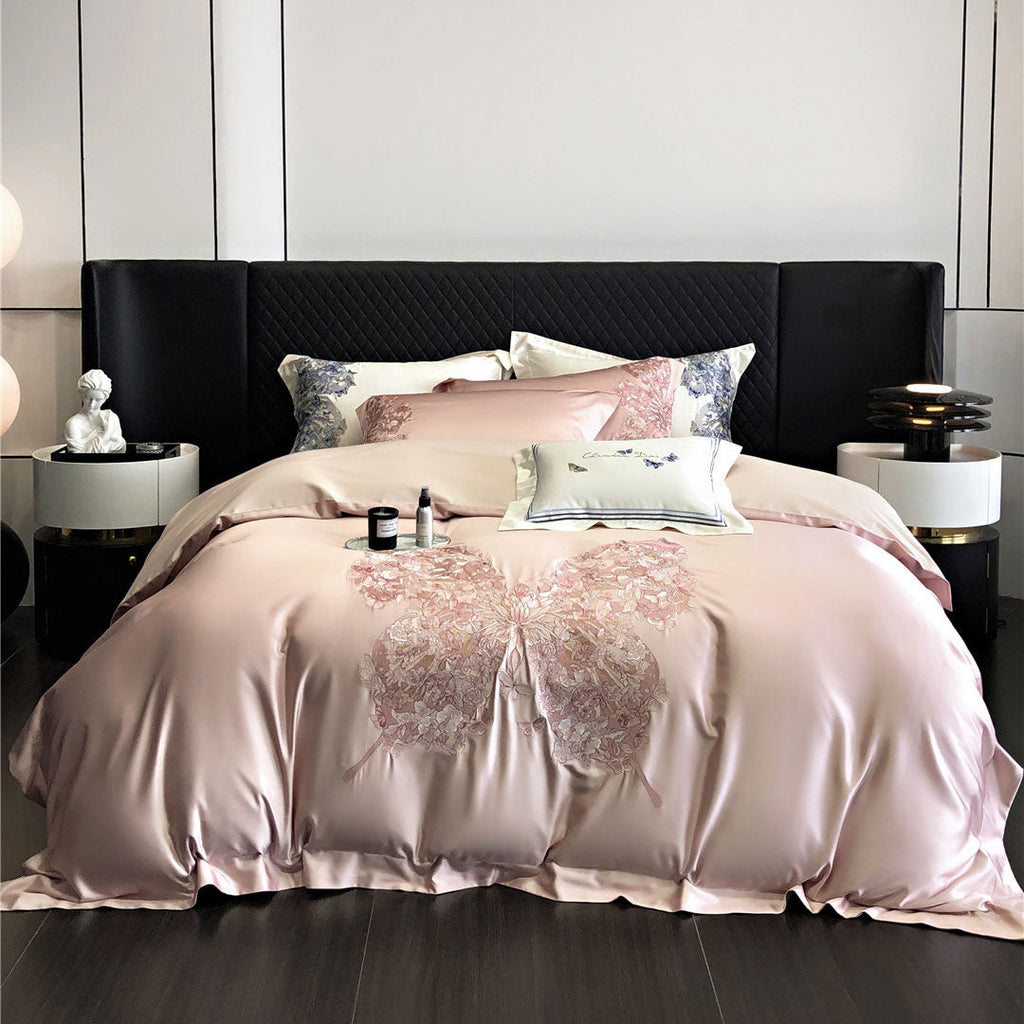 White Egyptian Cotton Butterfly Embroidery Bedding Set | 3CARATS