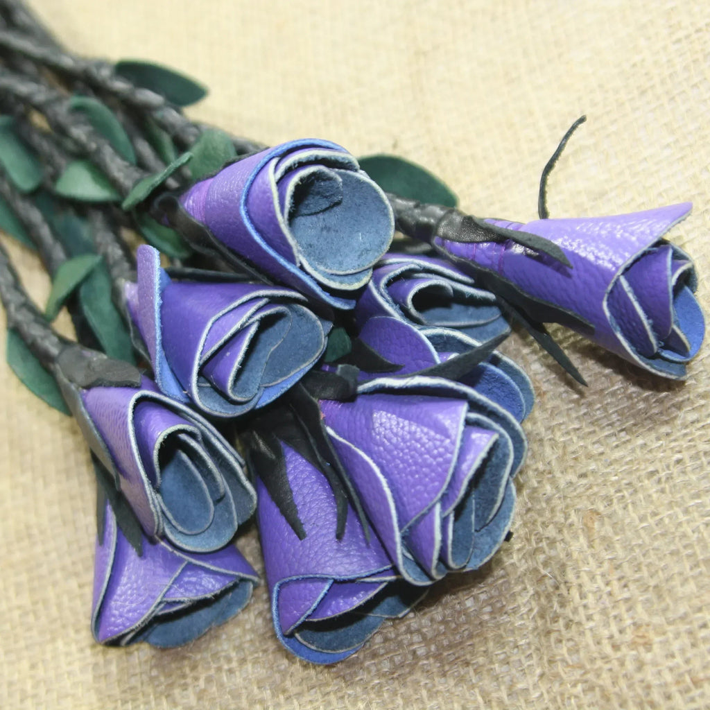 Leather Flogger 9 Braided Falls & Purple Roses Handcrafted BDSM Flogger by Leather Bond