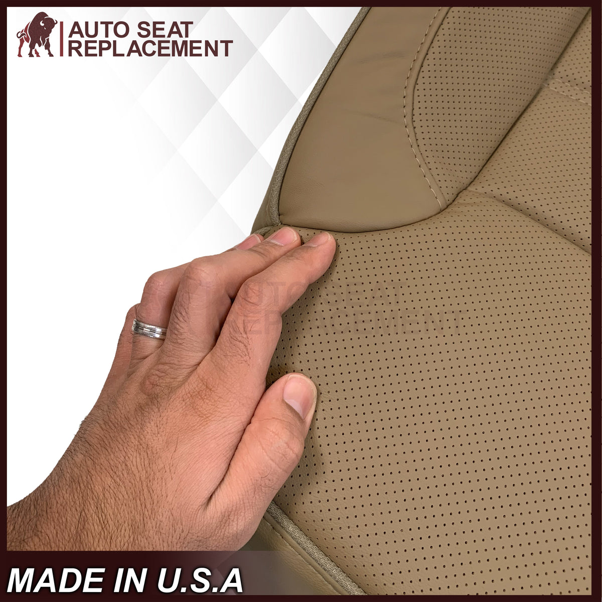 2014-2019 GMC Sierra Denali Perforated Genuine Leather Replacement Seat Cover In Dune Tan
