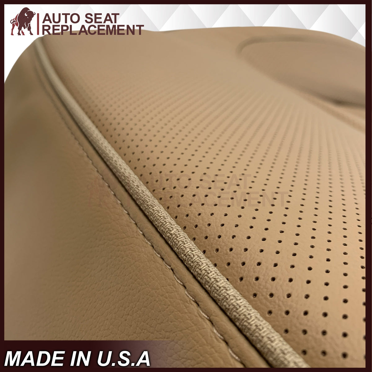2014-2019 GMC Sierra Denali Perforated Genuine Leather Replacement Seat Cover In Dune Tan