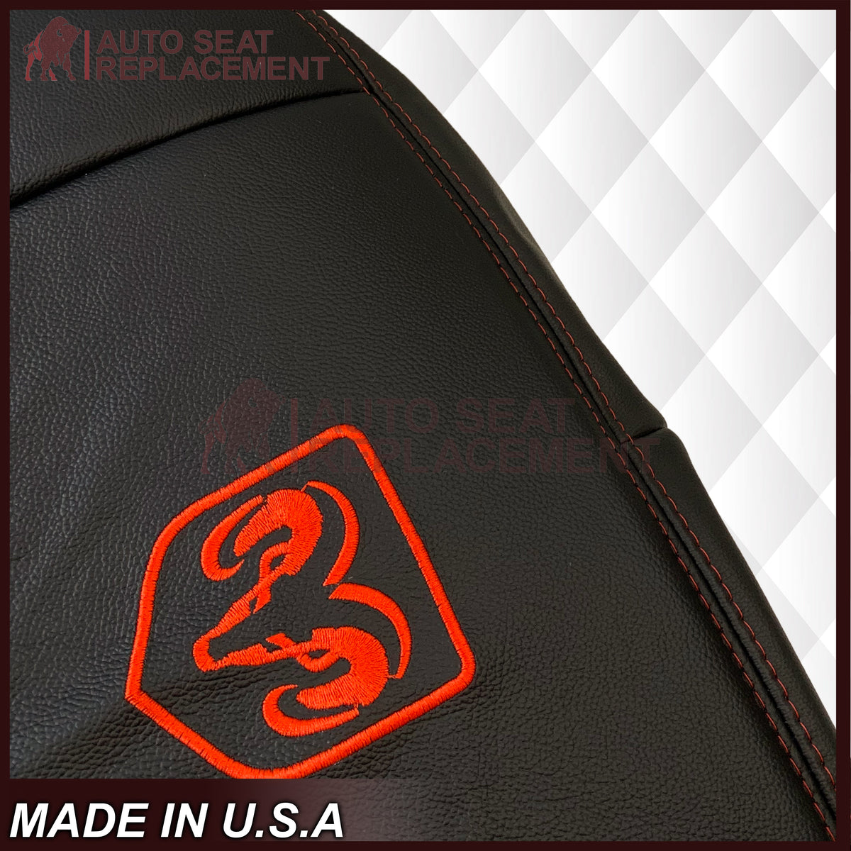 2009 - 2012 Dodge Ram 1500 2500 3500 Laramie Bottom Or Top Replacement Custom Made Seat Cover in Dark Slate (Dark Gray) With Perforated Inserts : Red Logo & Stitching