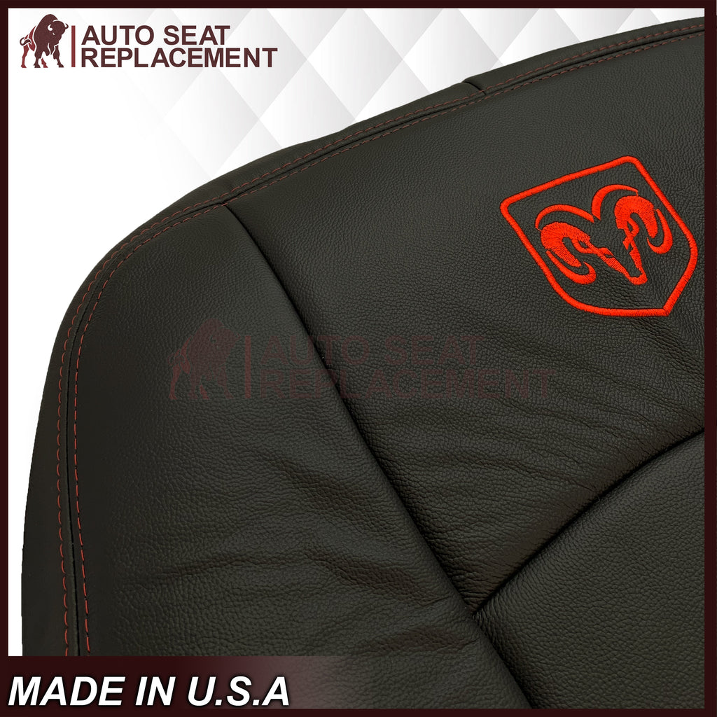 2009 - 2012 Dodge Ram 1500 2500 3500 Laramie Bottom Or Top Replacement Custom Made Seat Cover in Dark Slate (Dark Gray) With Perforated Inserts : Red Logo & Stitching