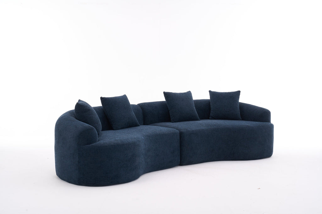 Compression Sponge Sofa Blue Curved Modular Sectional, 30D High-Density Chenille Sleeper Couch for Apartment, Living Room,110'L