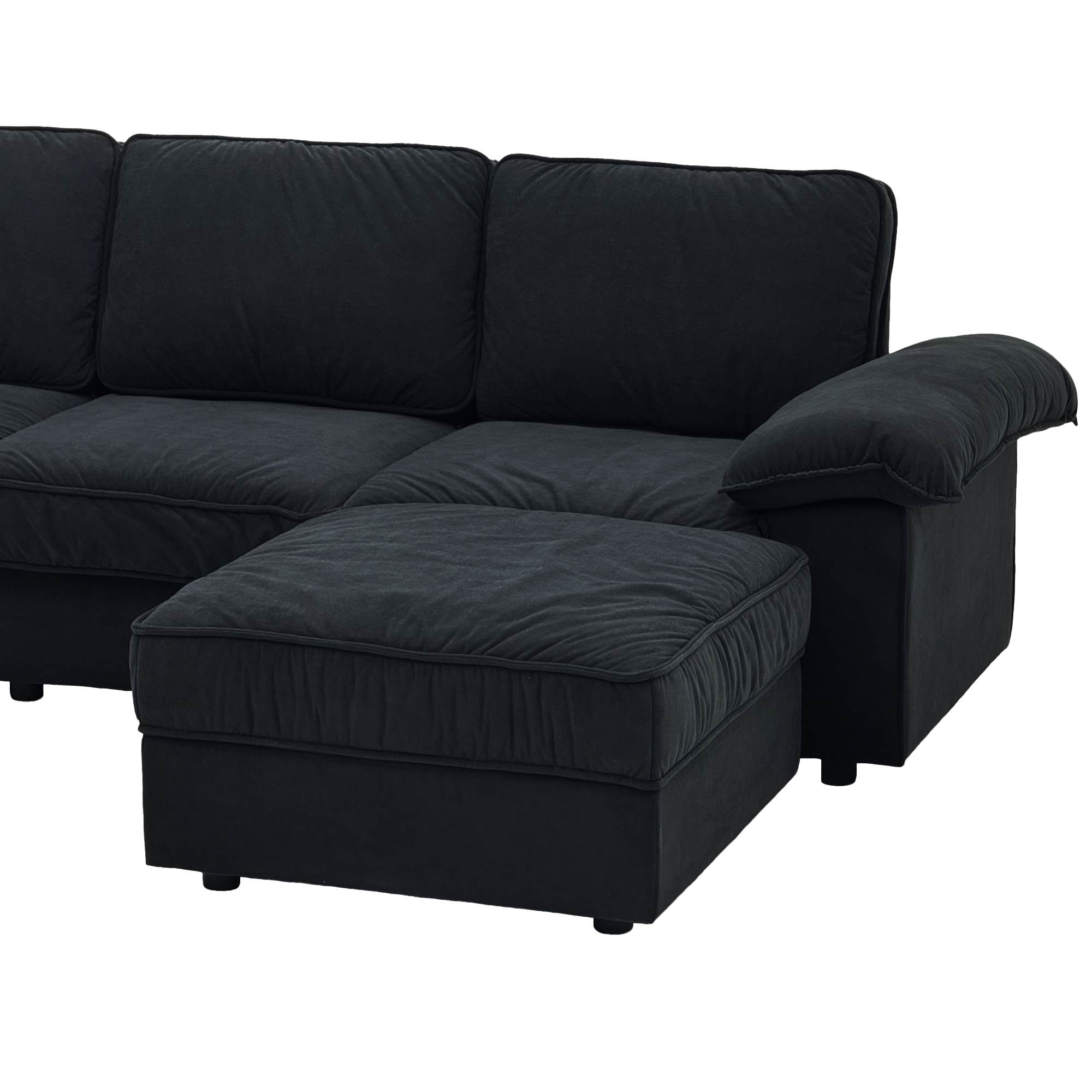 FX-P20M-3S0-BK (3S&Ottoman SOFA)105.5inch Upholstered L-Shaped Sectional Sofa with Storage , Modern Fabric Couch with Deep Cushions, Space-Saving Sofa for Apartment & Living Room