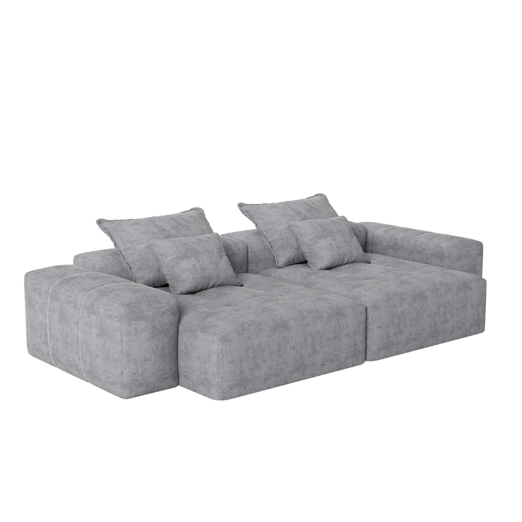 Modern Oversized Modular Sectional Sofa with 2 Chaise Lounge and 2 Armrest, Sparkling Chenille Fabric Soft Cushion Sofa with 4 Pillows, 4 PCS DIY Combination Tufted Sofa, No Assembly Required, GREY