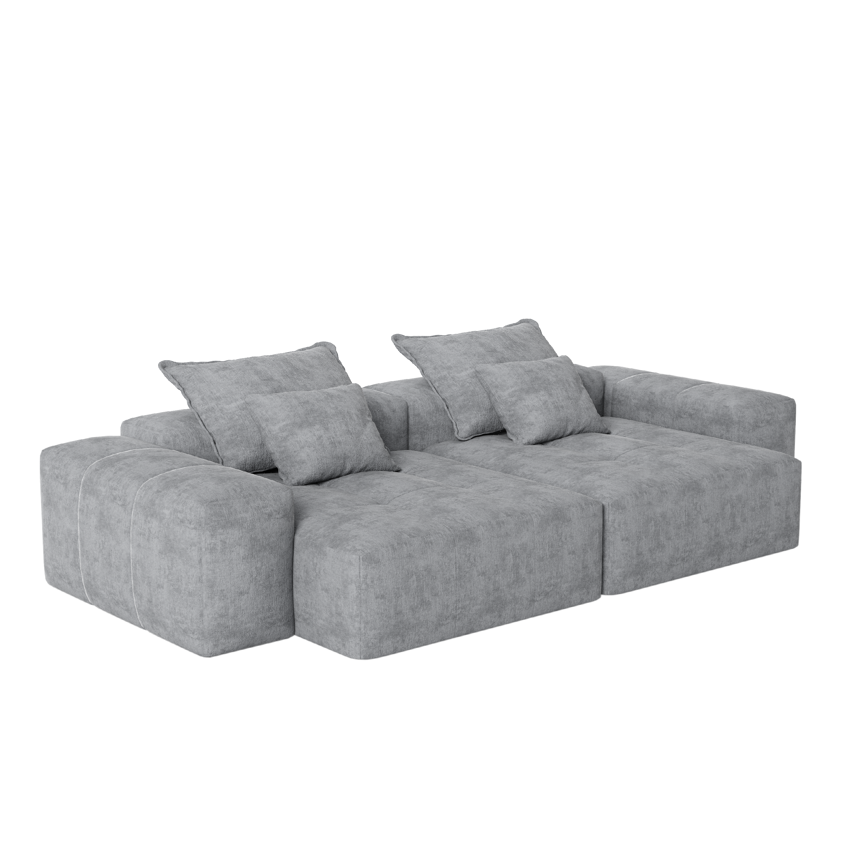 Modern Oversized Modular Sectional Sofa with 2 Chaise Lounge and 2 Armrest, Sparkling Chenille Fabric Soft Cushion Sofa with 4 Pillows, 4 PCS DIY Combination Tufted Sofa, No Assembly Required, GREY