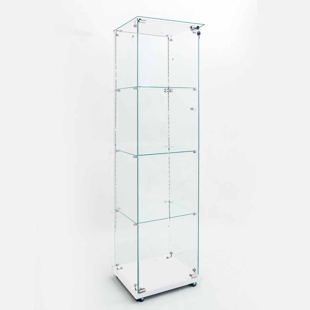 Tempered Glass Display Cabinet,Wine Cabinet, Storage Cabinet,File Cabinet, Tempered Glass Top,Bluetooth LED Light Strip,with Door Lock,suitable for Living Room, Bedroom,Hallway,Office,color:white