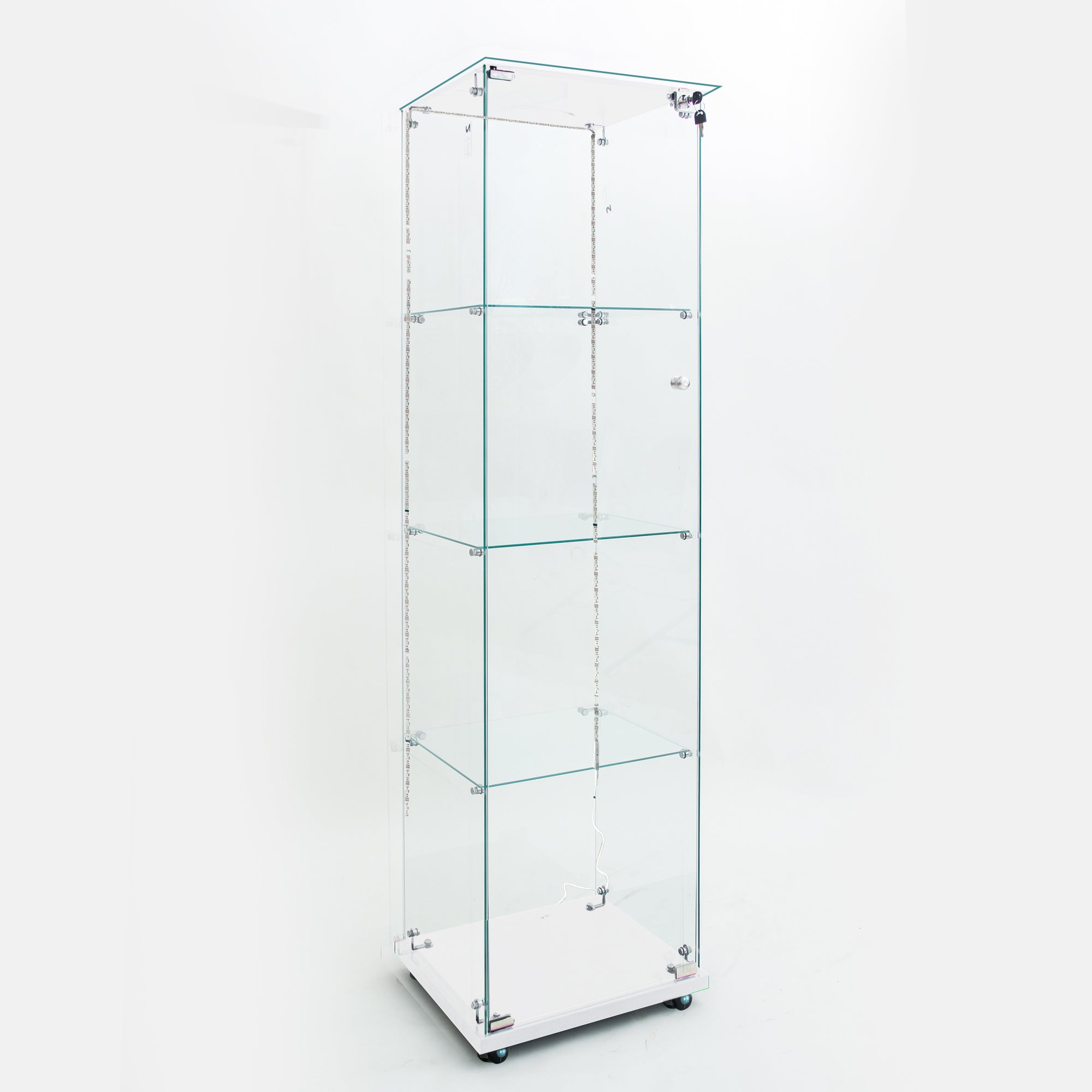 Tempered Glass Display Cabinet,Wine Cabinet, Storage Cabinet,File Cabinet, Tempered Glass Top,Bluetooth LED Light Strip,with Door Lock,suitable for Living Room, Bedroom,Hallway,Office,color:white