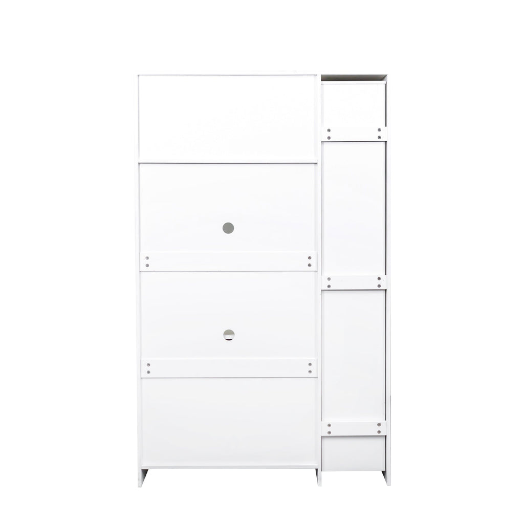 Kitchen pantry cabinet with multi-functional pull-out multi-tier storage shelf,Farmhouse Storage Cabinet with 4 Doors,Pantry Organizers for Kitchen,Dining Room(White)
