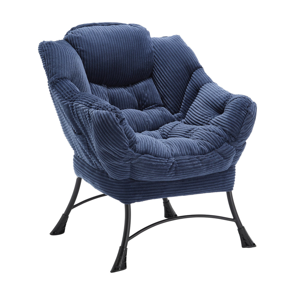 Lazy Chair with Ottoman, Modern Lounge Accent Chair with Armrests and a Side Pocket, Leisure Upholstered Sofa Chair Reading Chair with Footrest for Small Space, Corner Chair-Navy blue