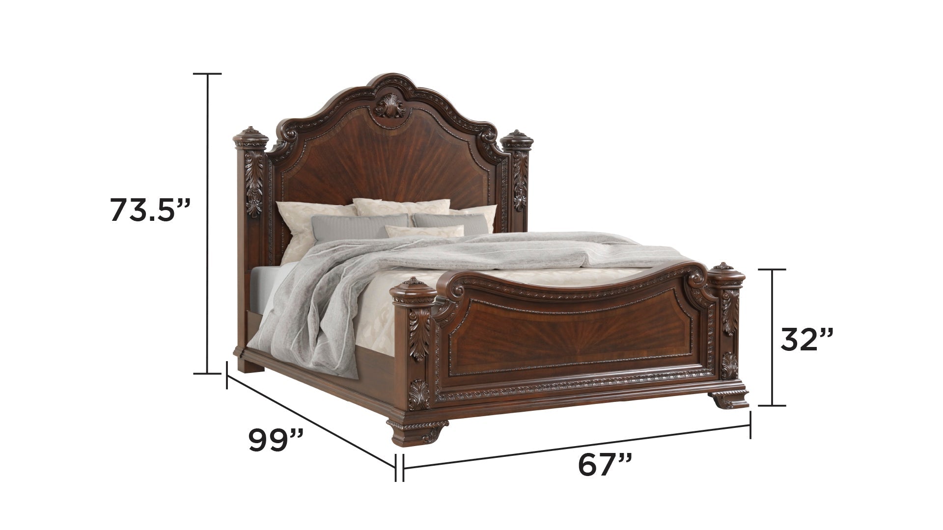 Traditional Style 4 Pc Queen Bedroom Set With Intricate Wood Carvings Made with Wood in Walnut