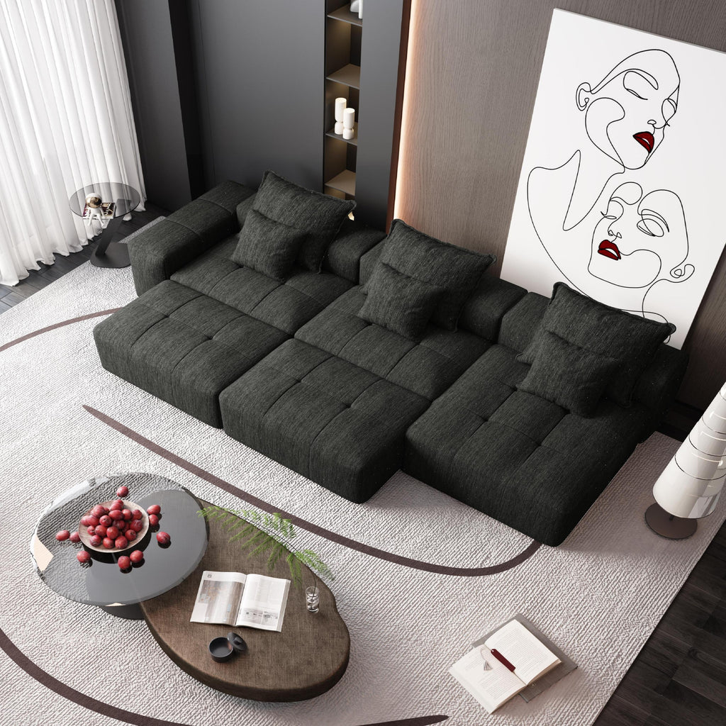 Modern Oversized Modular Sectional Sofa, Sparkling Chenille Fabric Soft Cushion Sofa with 6 Pillows, 6 PCS DIY Combination Tufted Sofa, No Assembly Required, BLACK