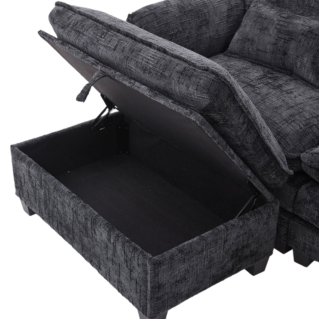 UNITED WE WIN 112' Oversized Sectional Sofa Cloud Couch for Living Room, Modern Chenille L Shaped Couch, Comfy Boucle Modular Sofa Sleeper with Movable Storage Ottoman, Phone Holder, USB Charging Port