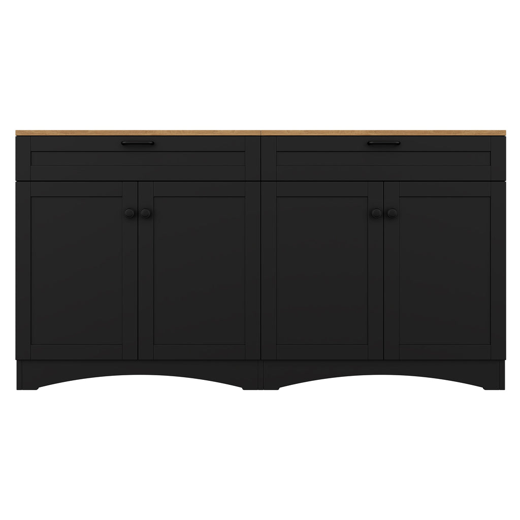 ON-TREND Farmhouse TV Stand with 2 Drawers for TVs Up to 70', Versatile Wood Grain Sideboard with Adjustable Shelves, Mid-Century Buffet Cabinet with Rustic Handles for Living Room/Bedroom, Black