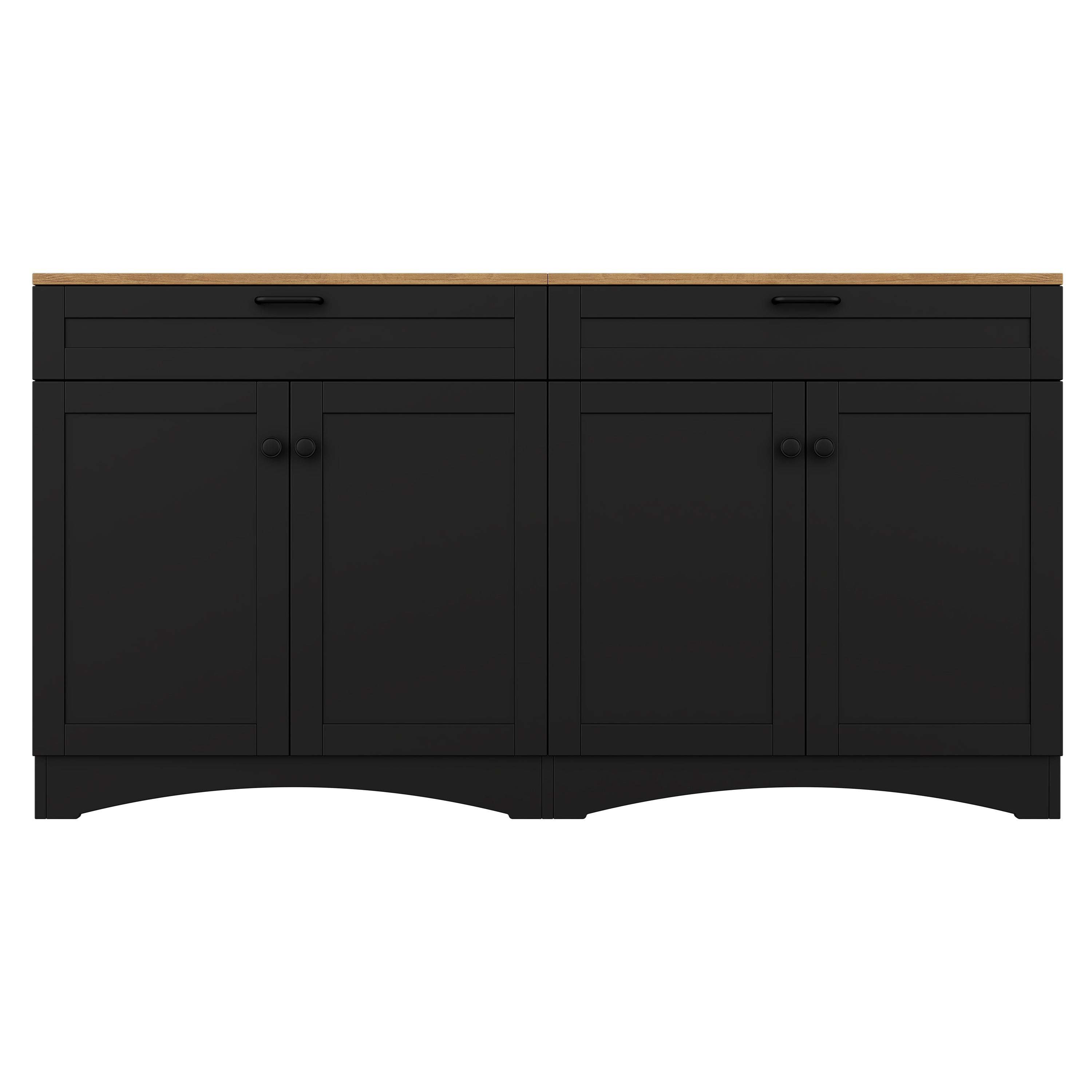 ON-TREND Farmhouse TV Stand with 2 Drawers for TVs Up to 70', Versatile Wood Grain Sideboard with Adjustable Shelves, Mid-Century Buffet Cabinet with Rustic Handles for Living Room/Bedroom, Black