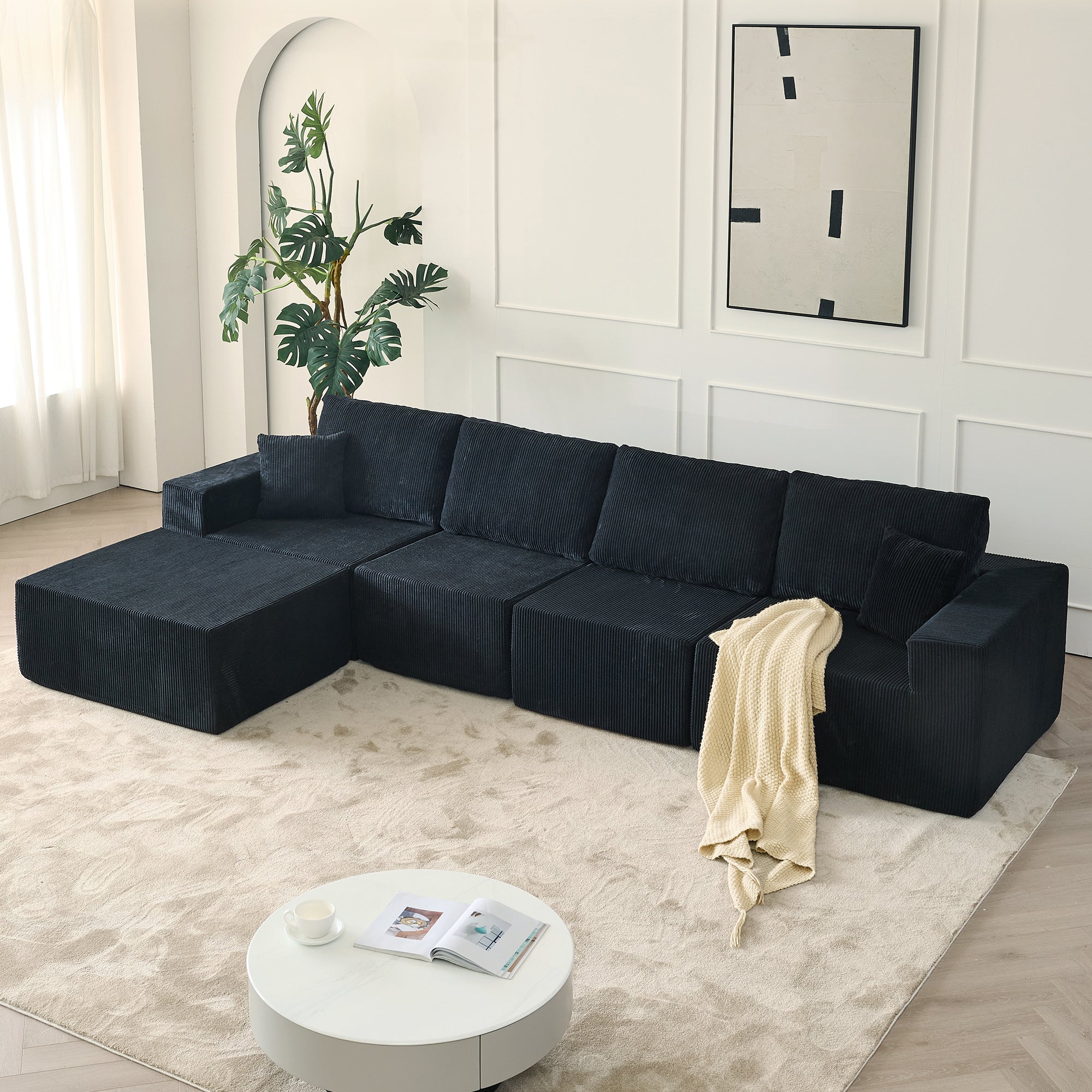 139.3' Modular Sectional Sofa,Boneless Couch, No Assembly,Cloud couch with Ottoman & 2 Pillows, Perfect for Living Rooms and Bedrooms