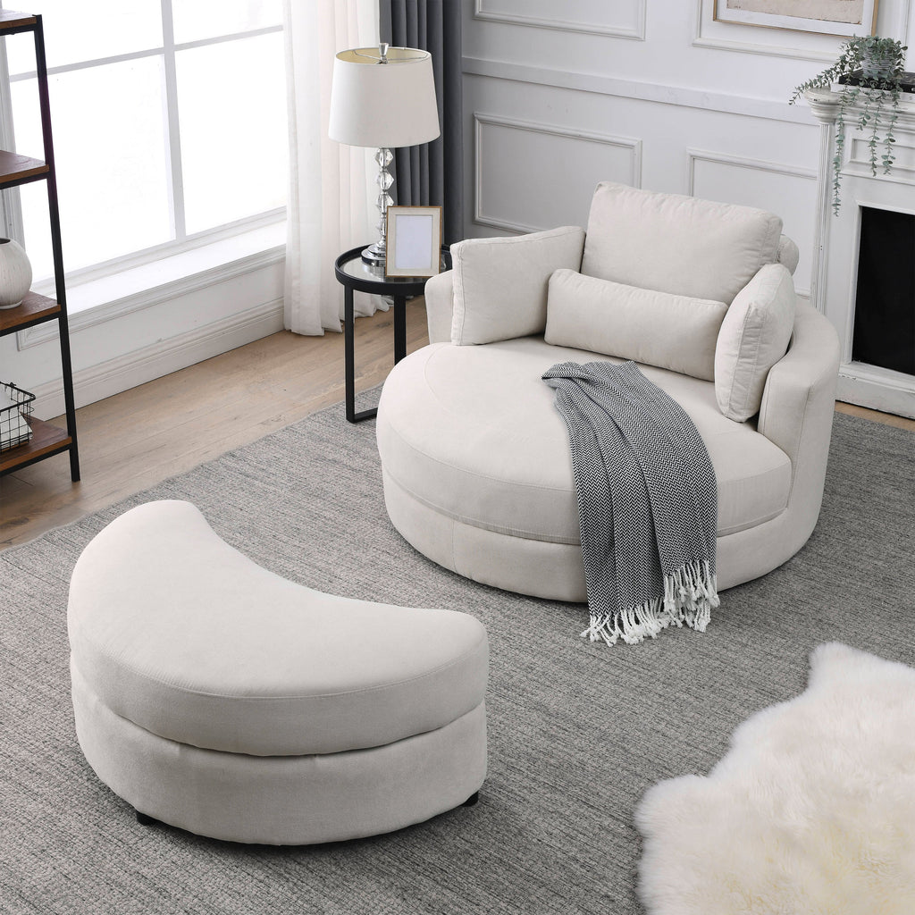 [Video] Welike Swivel Accent Barrel Modern Sofa Lounge Club Big Round Chair with Storage Ottoman Linen Fabric for Living Room Hotel with Pillows