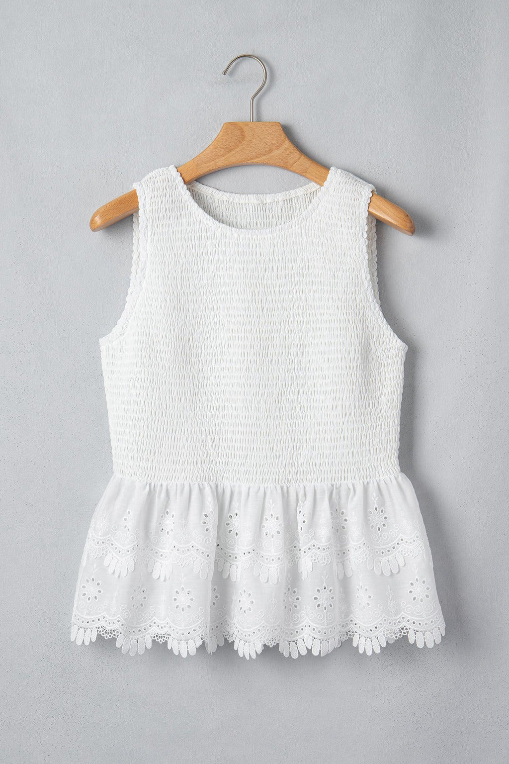 Smocked Lace Sleeveless Peplum Top