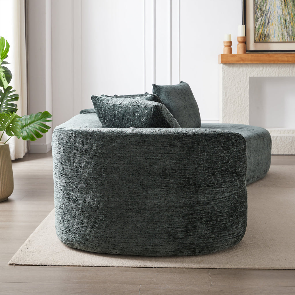 Modern Upholstered Oversized Sectional Sofa, 114-Inch Chenille 4-Seater Extra Deep & Wide Seat Curved Cloud Couch with 4 Throw Pillows, Free Combination Sofa Couch for Living Room,Bedroom