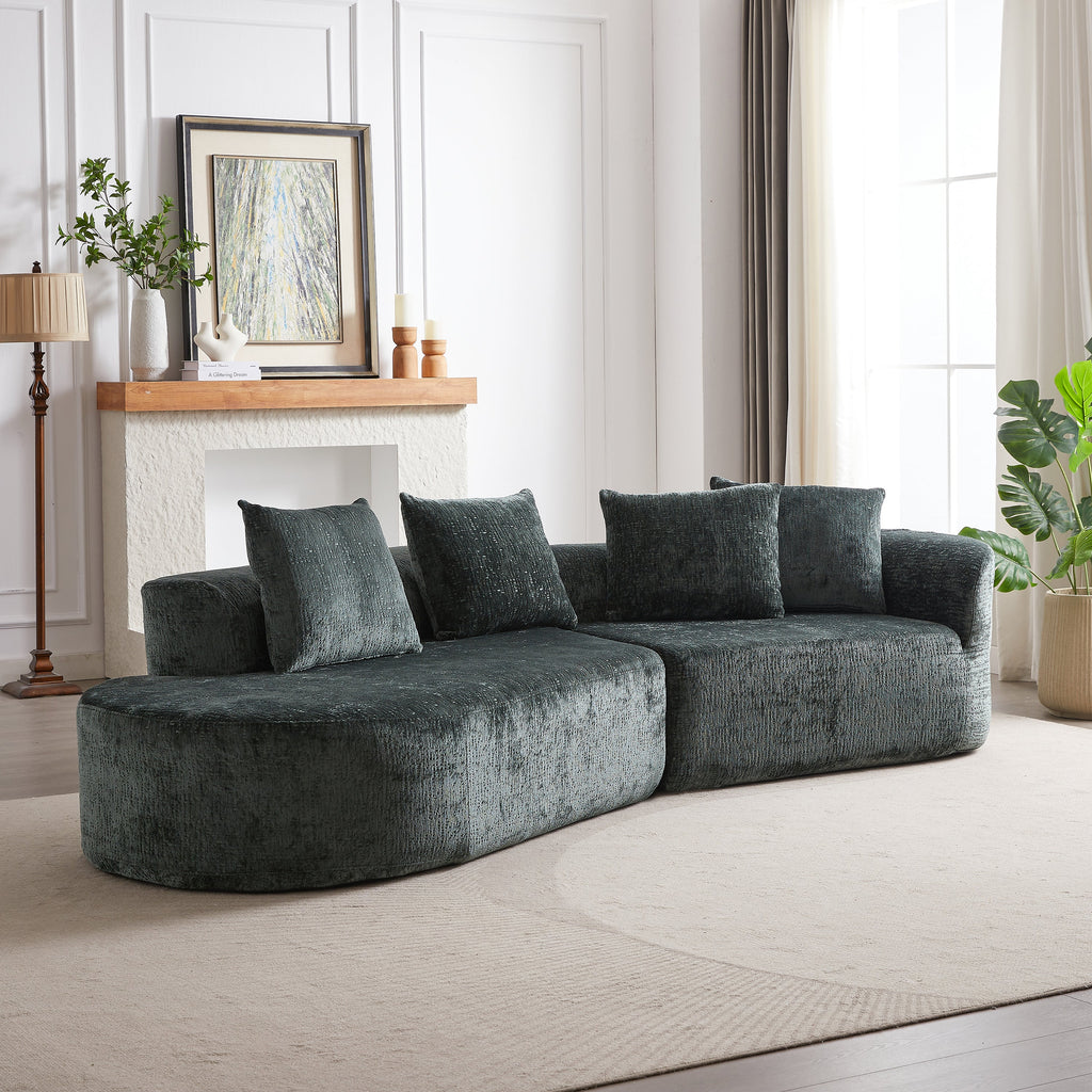 Modern Upholstered Oversized Sectional Sofa, 114-Inch Chenille 4-Seater Extra Deep & Wide Seat Curved Cloud Couch with 4 Throw Pillows, Free Combination Sofa Couch for Living Room,Bedroom