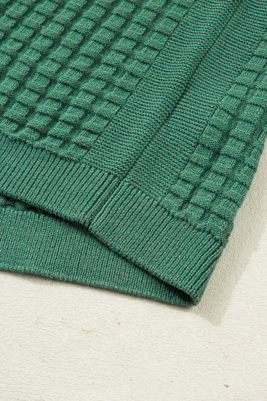 Solid Textured Round Neck Short Sleeve Sweater