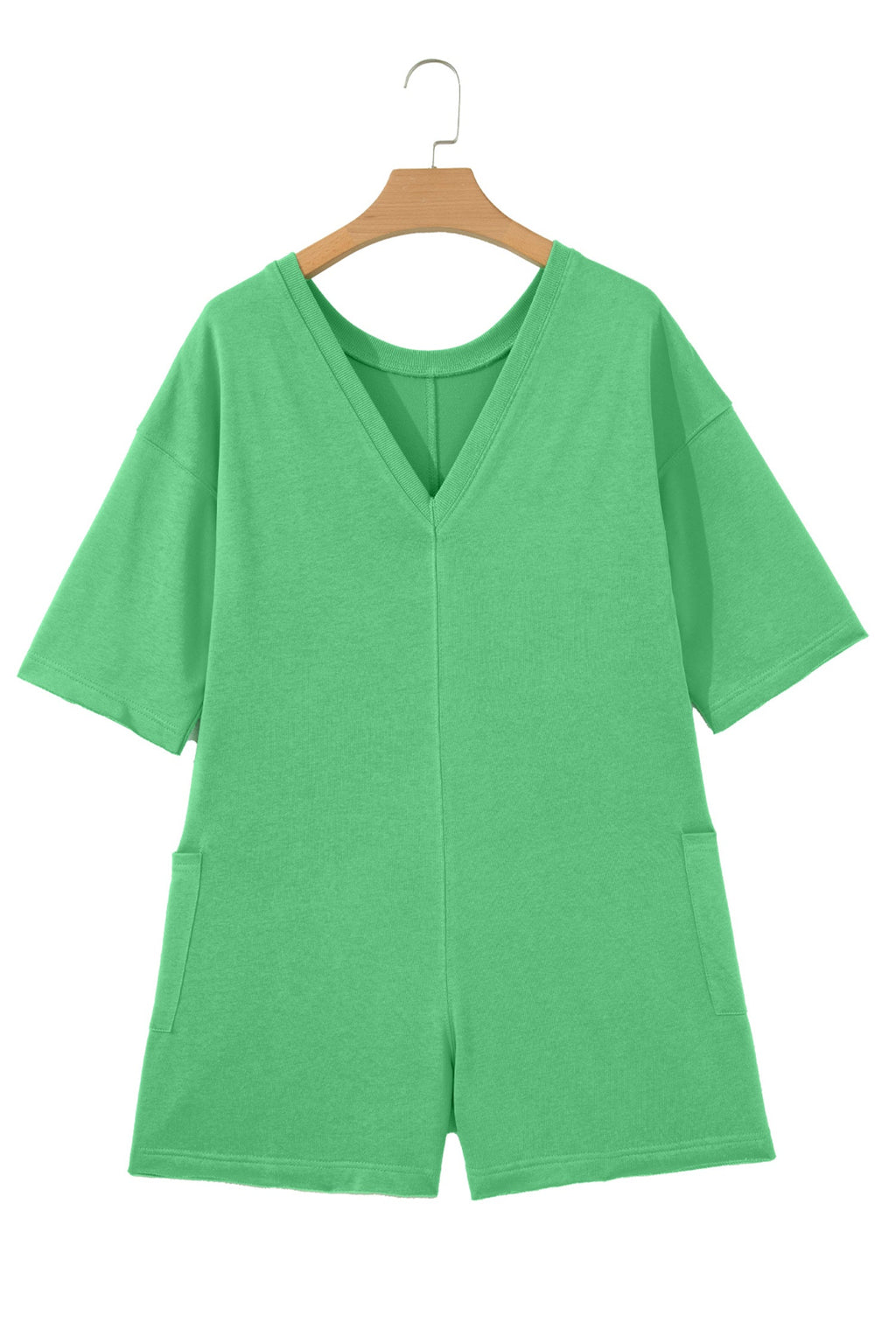 Solid Raw Edge 3/4 Sleeve Pocketed Loose Romper