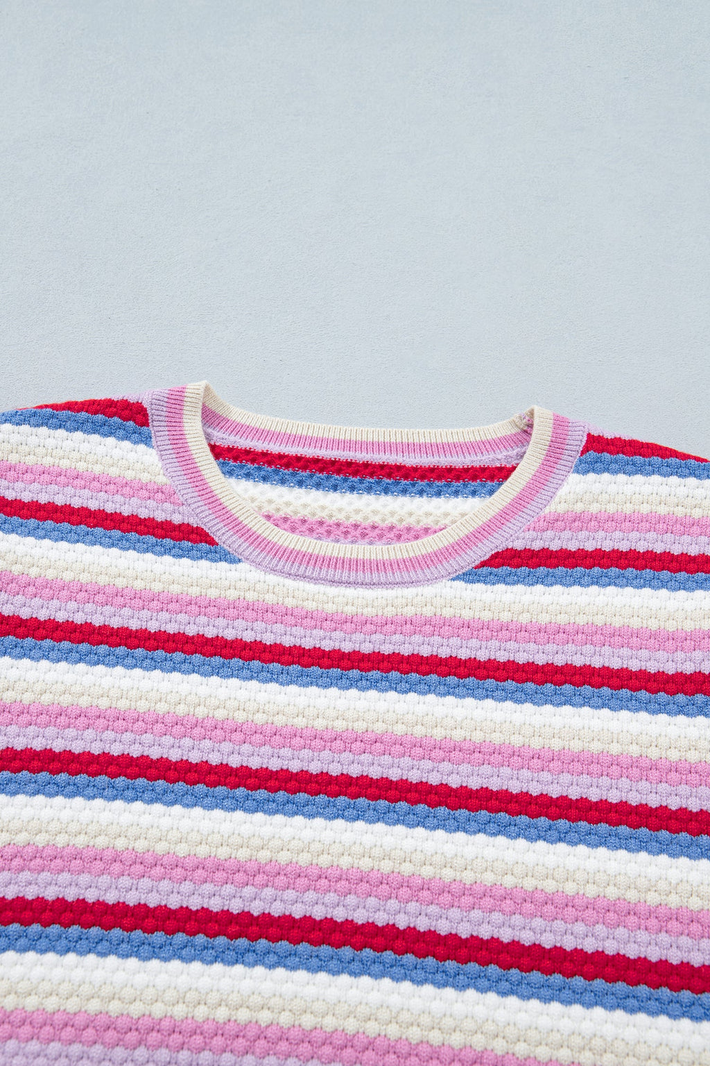 Stripe Textured Knit Short Sleeve Sweater