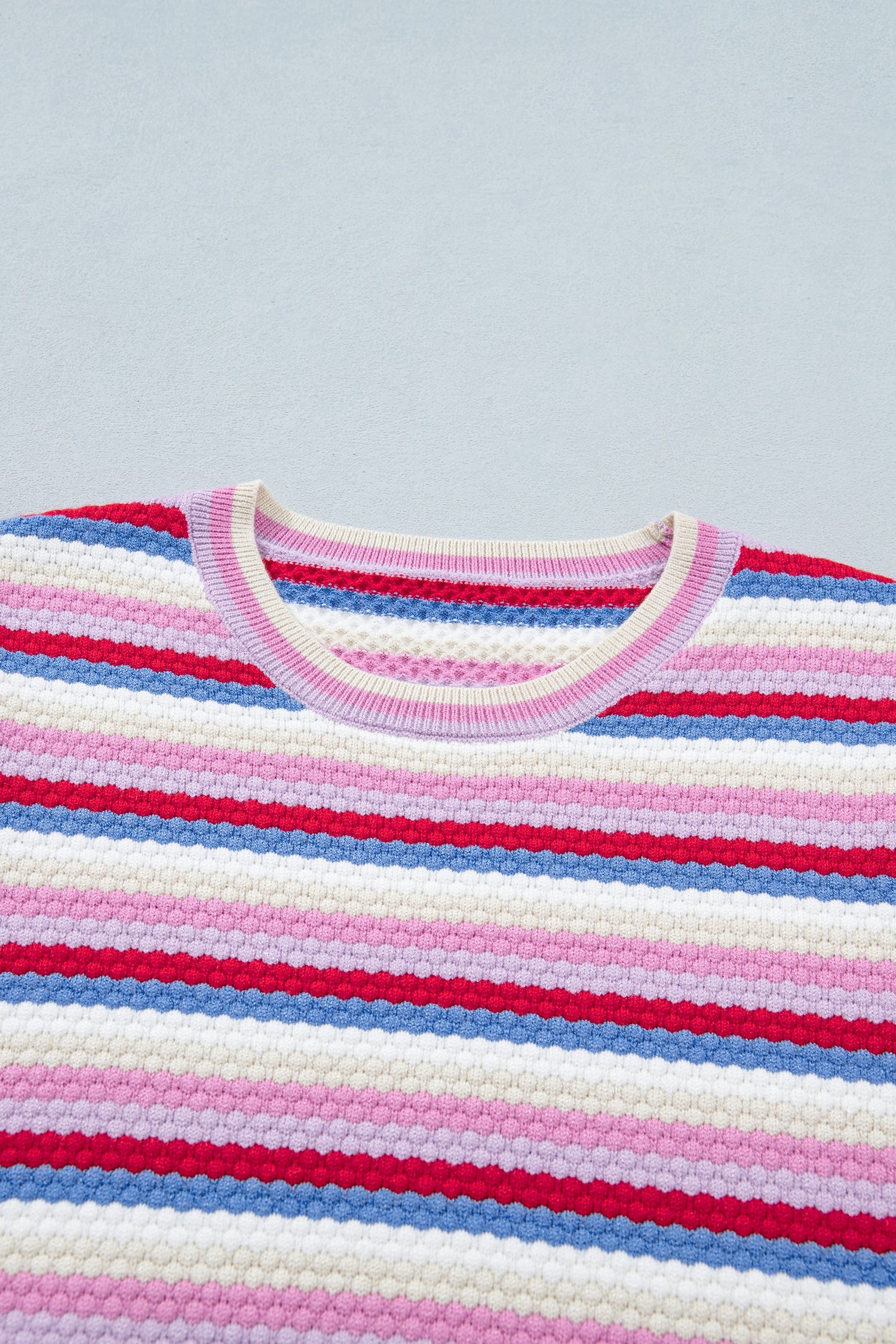 Stripe Textured Knit Short Sleeve Sweater