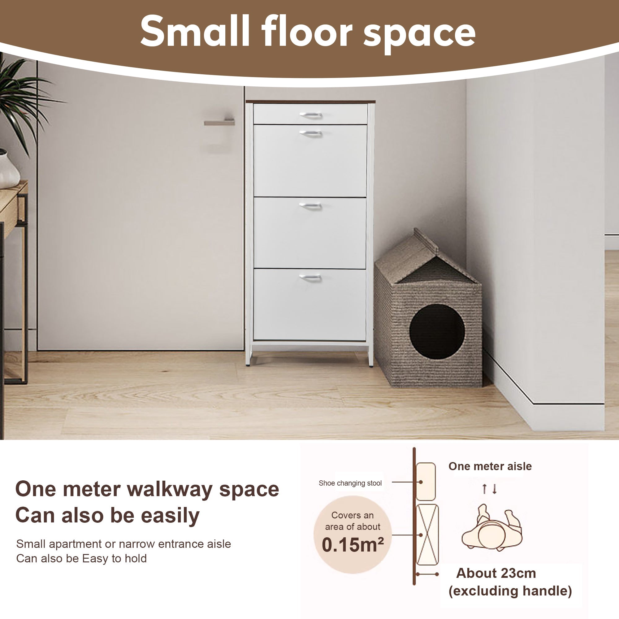 Shoe Storage Cabinet with 3 Flip Drawers&1 Drawer, Slim Freestanding Storage Racks for Entryway, Hallway, Hidden Narrow Shoe Organizers Perfect for Heels, Boots, Slippers, white/Walnut