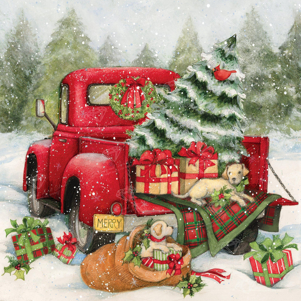 Christmas Delivery Diamond Art Kit – Square Drill Red Truck Scene by Diamond Art Club