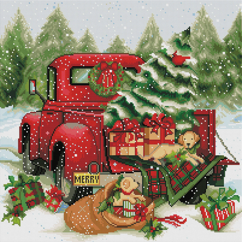 Christmas Delivery Diamond Art Kit – Square Drill Red Truck Scene by Diamond Art Club