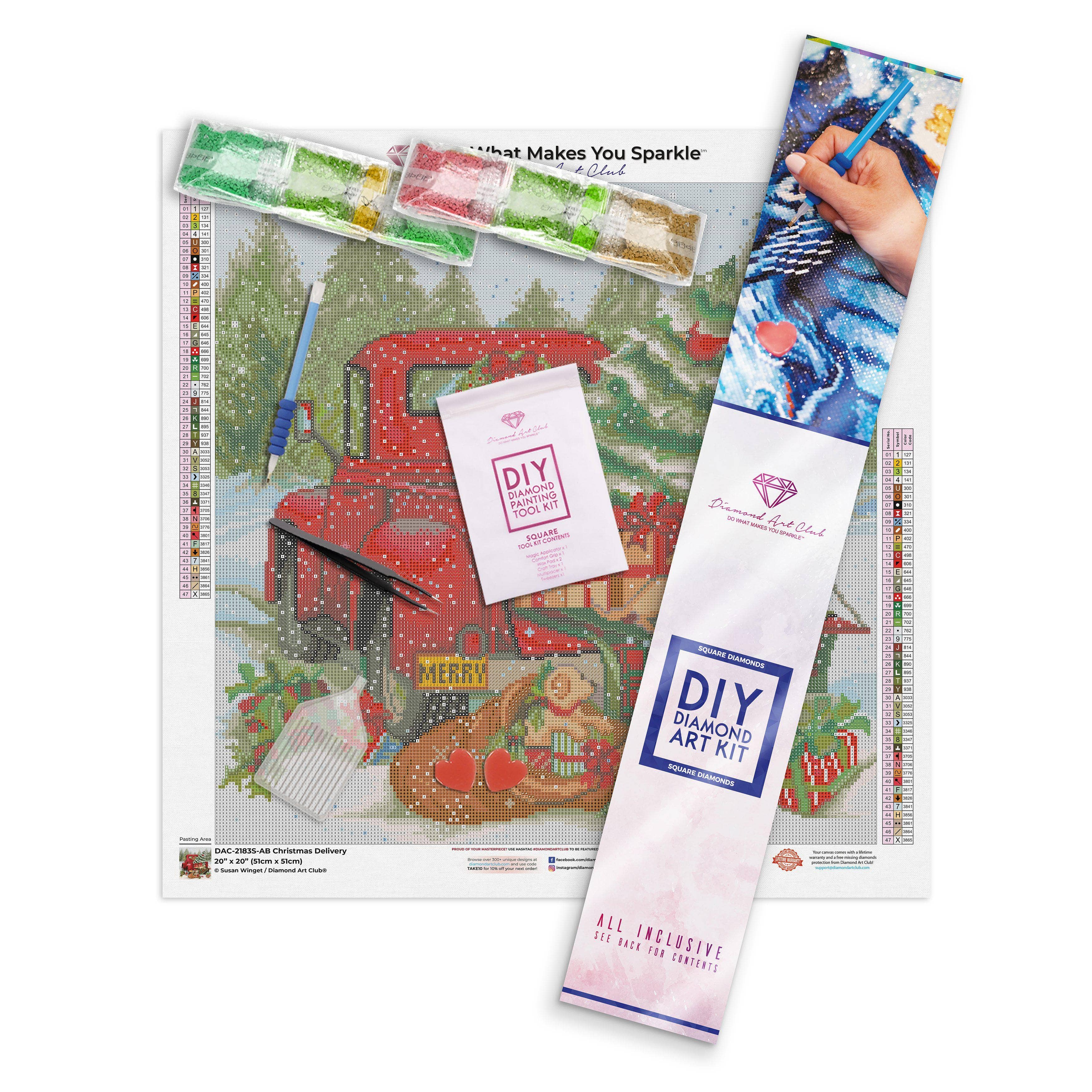 Christmas Delivery Diamond Art Kit – Square Drill Red Truck Scene by Diamond Art Club
