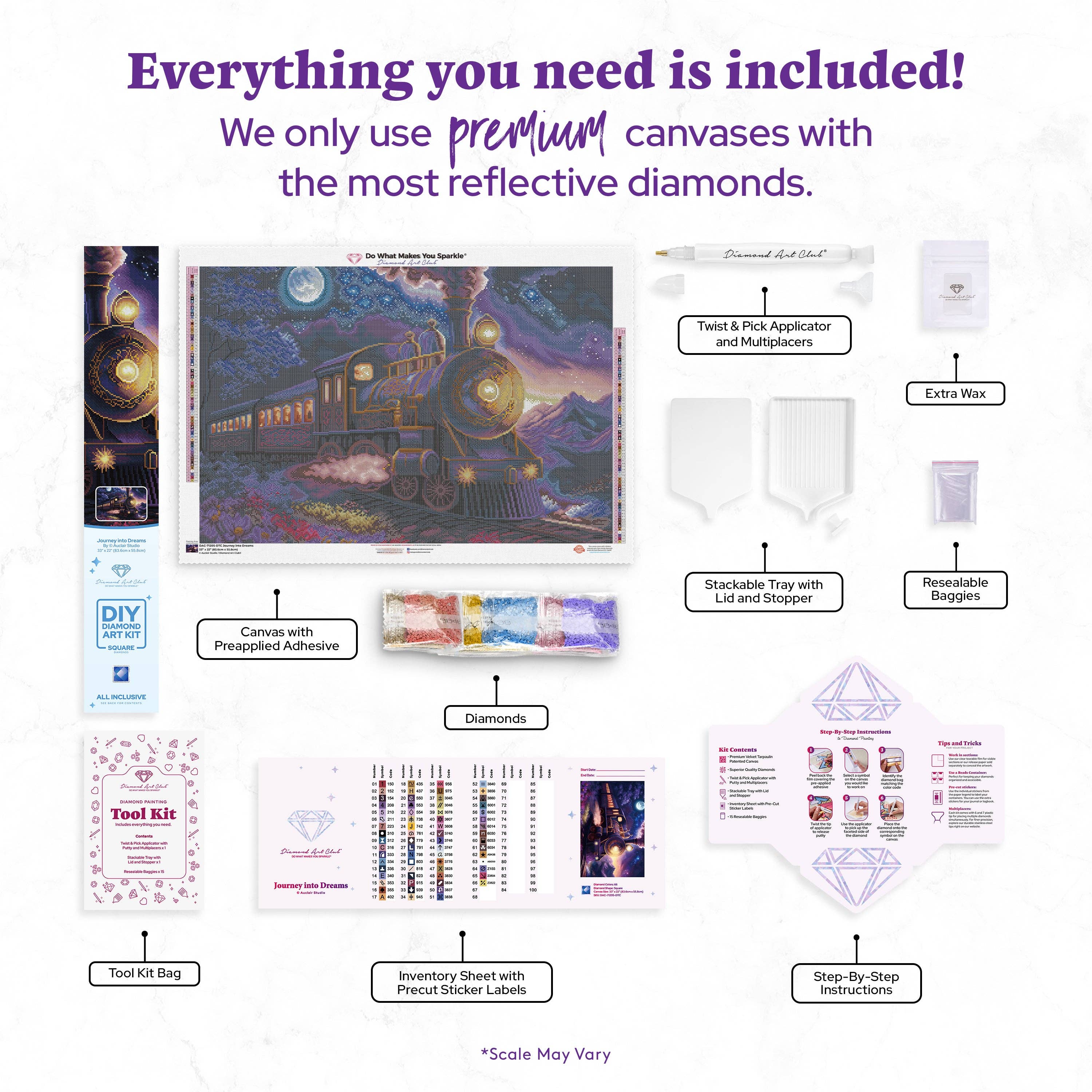 Journey into Dreams Diamond Art Kit – Square Drill Twilight Express by Diamond Art Club