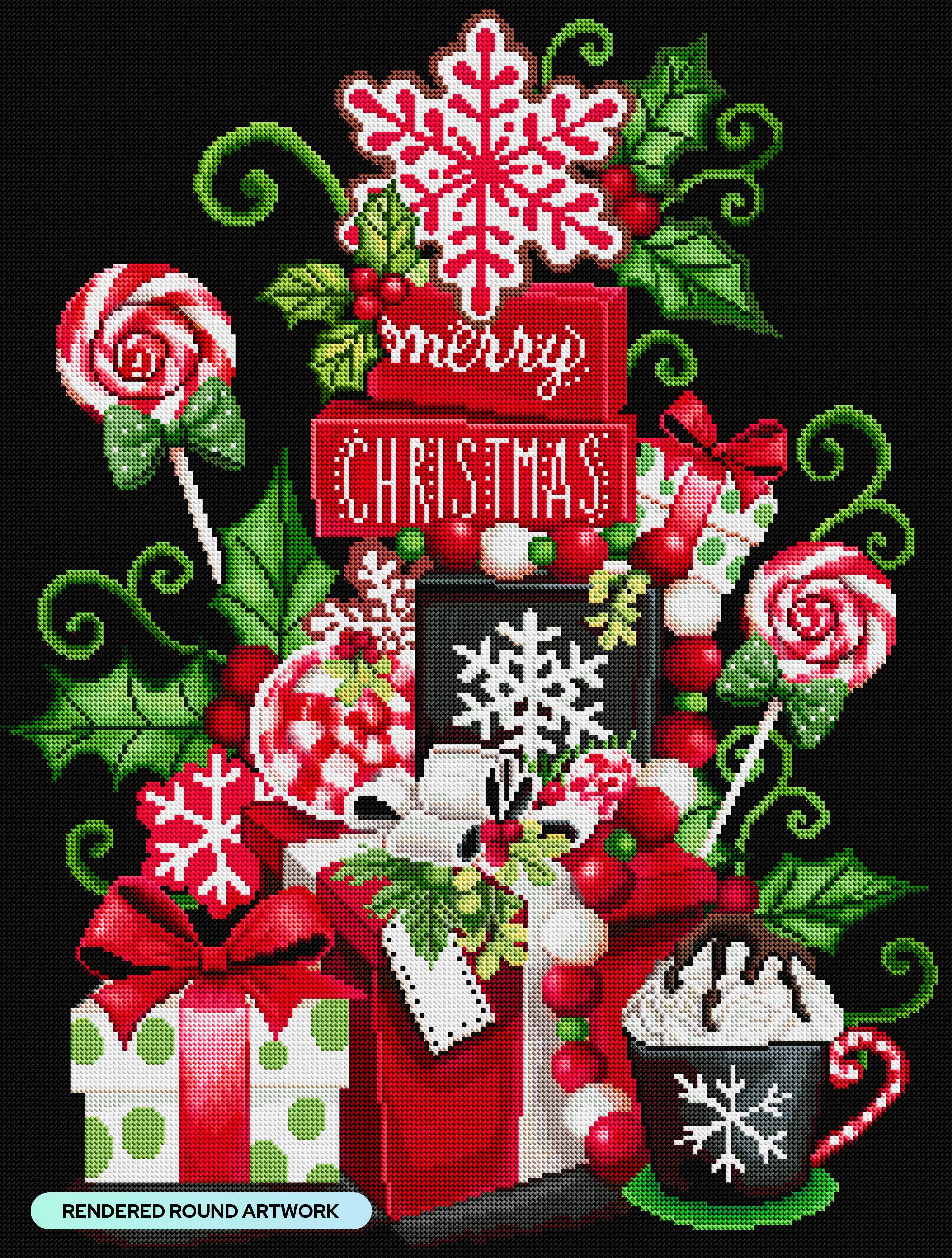 Peppermint Christmas Stack Diamond Art Kit – Round Drill Holiday Treats by Diamond Art Club
