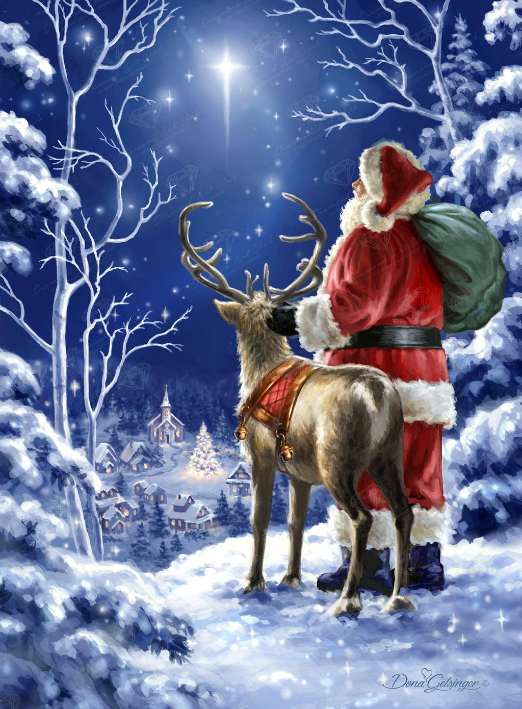 Starry Night Santa Diamond Art Kit – Square Drill Winter Scene by Diamond Art Club