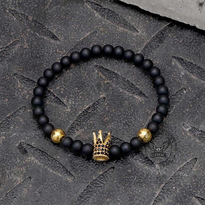 Diamond Crown Stainless Steel Bead Bracelet