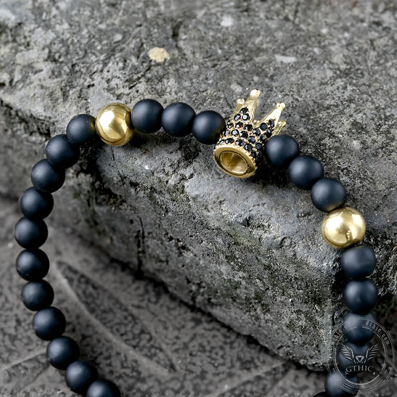 Diamond Crown Stainless Steel Bead Bracelet
