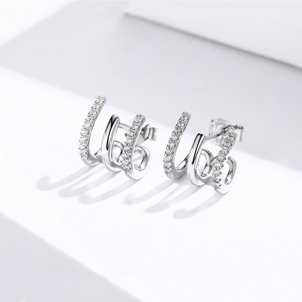 S925 Sterling Silver Platinum Plated Pavé Setting CZ Earrings